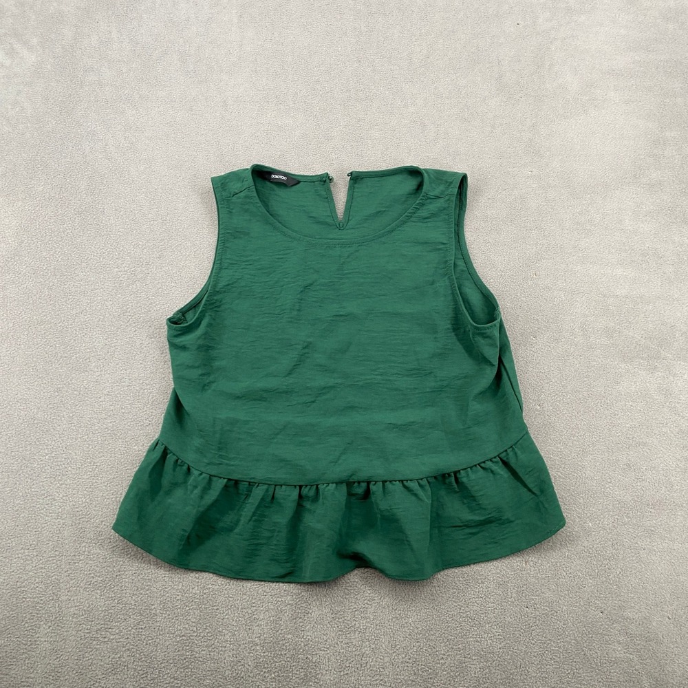 Dokotoo Womens Green Peplum Sleeveless Blouse Round Neck Textured Top Medium
